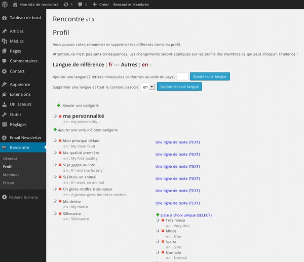 Admin Plugin Rencontre - Profil