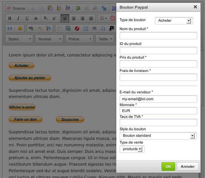 CKPaypal - formulaire de création du bouton Paypal