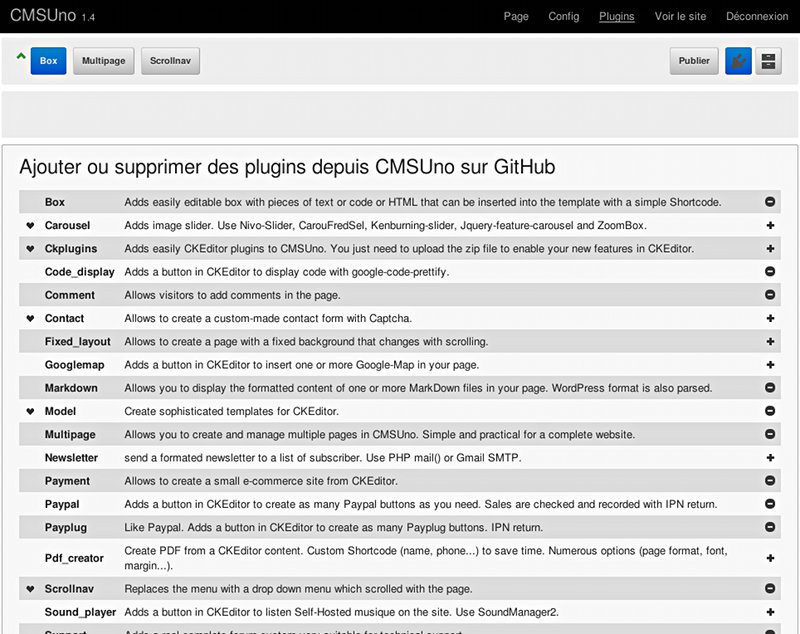 CMSUno - Ajout suppression de plugins en 1 clic