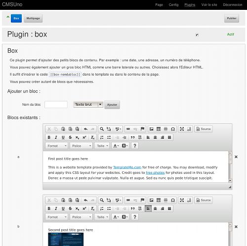 CMSUno - plugin box